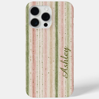 Coque iPhone 15 Pro Max Marque rayée rose vert tendance