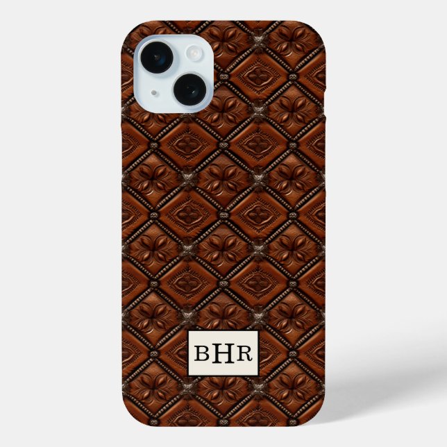 Coques Case-Mate iPhone Marron Diamant Cuir Monogrammé (Verso)