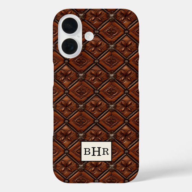 Coques Case-Mate iPhone Marron Diamant Cuir Monogrammé (Verso)