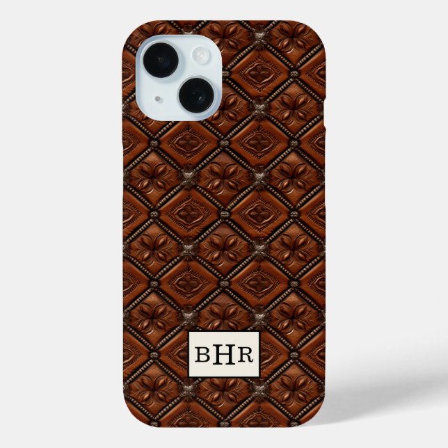 Coques Case-Mate iPhone Marron Diamant Cuir Monogrammé (Verso)