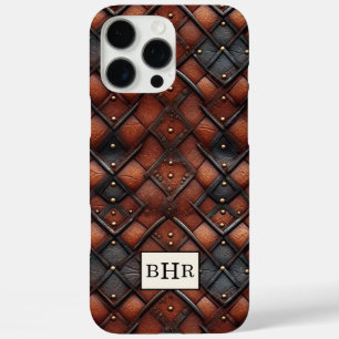 Coques iPhone 16 Pro Max Marron Diamant Cuir Monogrammé Vintage