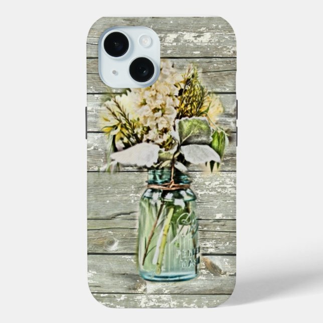 Coques Case-Mate iPhone Mason jar wildflower barn wood french country (Verso)