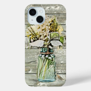 Coque Pour iPhone 15 Mason jar wildflower barn wood french country