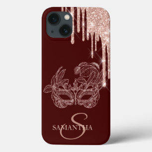 Case-Mate iPhone Case Masque Chic Rose Gold Paillettes Gouttes Bourgogne