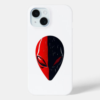 Coque Pour iPhone 15 Masque de Dualité – Visage Minimaliste Rouge et No