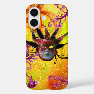 Coque Pour iPhone 16 Masque de JESTER ROUGE NOIR Mascarade Jaune Violet