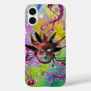Coques iPhone 16 Plus MASQUE JESTER ROUGE NOIR Mascarade violet vert