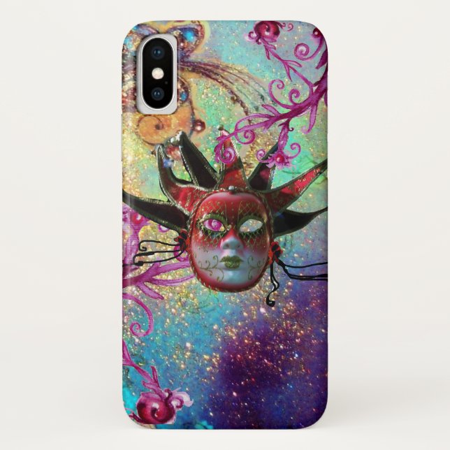 Coques Case-Mate iPhone MASQUE JESTER ROUGE NOIR Masquerade Party Vert Ble (Dos)