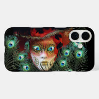 MASQUE ROUGE AVEC PEACOCK FEATHERS MASQUERADE PART