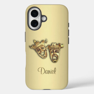 Coque Pour iPhone 16 Masques de théâtre d'or comique et tragique
