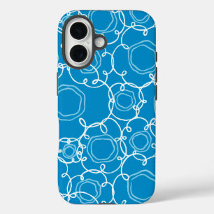 Coque Pour iPhone 16 Matrice florale abstraite (bleue) Beaux-arts