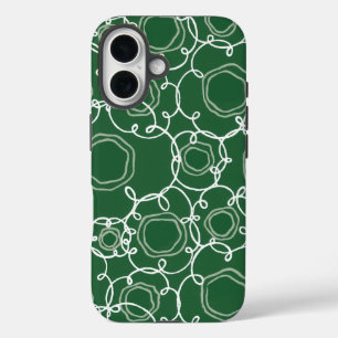 Coque Pour iPhone 16 Matrice florale abstraite (vert foncé) Beaux-arts
