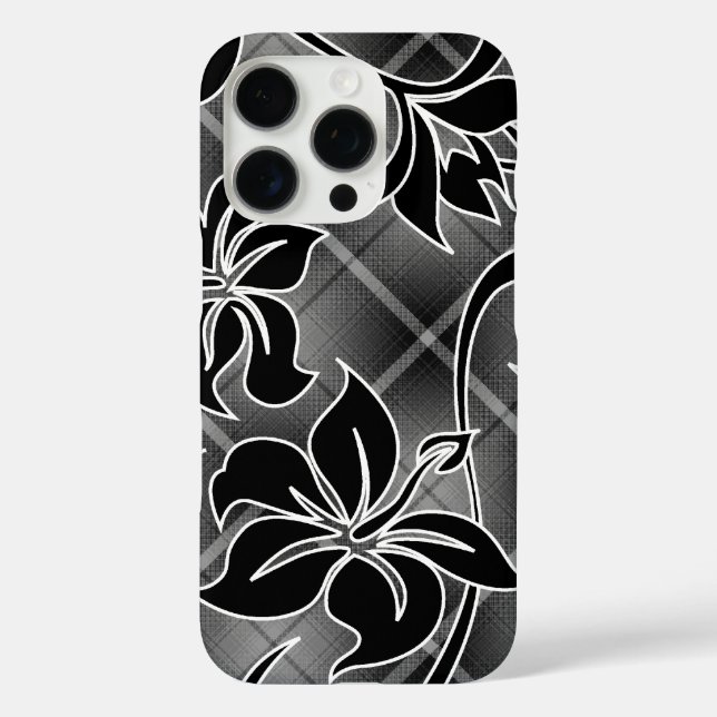 Coques Case-Mate iPhone Mauna Loa Hibiscus Hawaii Plaid Noir (Verso)
