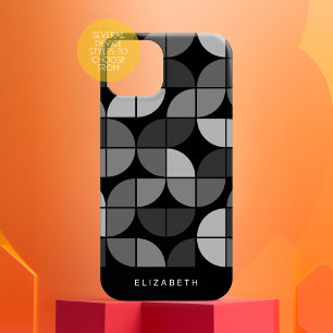 Coque Pour iPhone 14 MCM Motif géométrique Mod Cercles - noir et gris