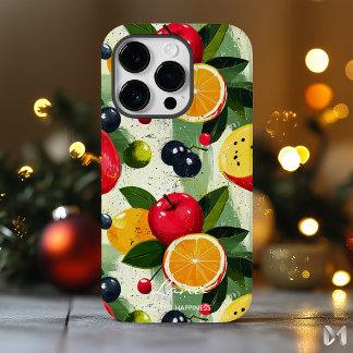 Coque Pour iPhone 14 Pro Médaille de fruits colorés en tons gras et vibrant