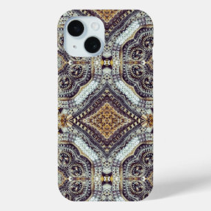 Coque Pour iPhone 15 Médaillon d'or gris kaléidoscopique