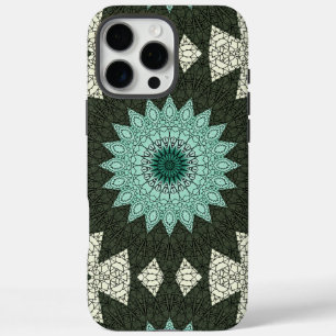 Coques iPhone 16 Pro Max Médaillon Mandala vert et aquamarine