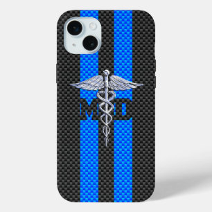 Coque iPhone 15 Mini Médecin Médicale MD Caduceus sur Décor en fibre de
