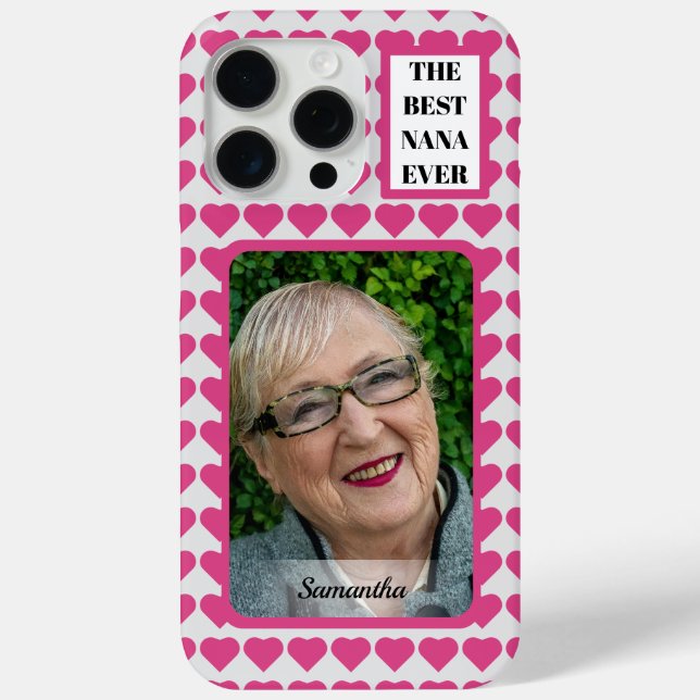 Coques Case-Mate iPhone Meilleur Nana Jamais Nom Photo Coeurs Roses (Verso)
