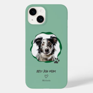 Coque Pour iPhone 14 Meilleure maman de chien verte moderne une photo