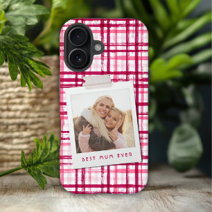 Coques iPhone 16 Plus Meilleure Maman Photo Moderne Rouge Rose Motif