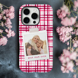 Coques iPhone 16 Pro Meilleure Maman Photo Moderne Rouge Rose Motif