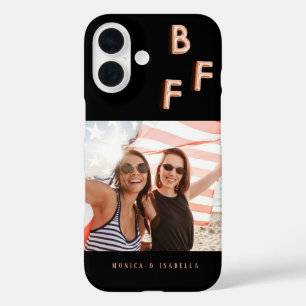 Coque Pour iPhone 16 Meilleurs amis noir rose or photo besties bff