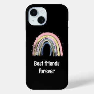 Coque Pour iPhone 15 Meilleurs amis pour toujours or étoiles arc-en-cie
