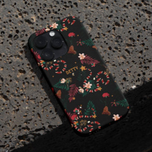 Coques iPhone 16 Pro Mélange floral de serpent rouge à la mode en noir