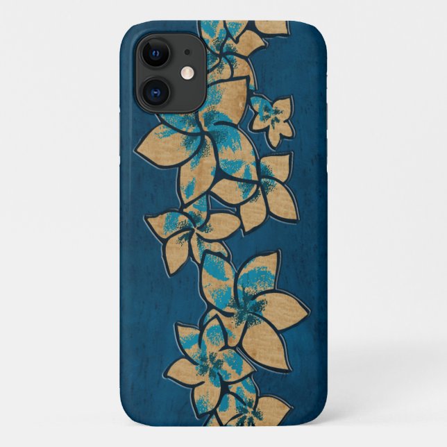 Coques Case-Mate iPhone Melia Hawaii Plumeria Faux Wood Blue (Dos)