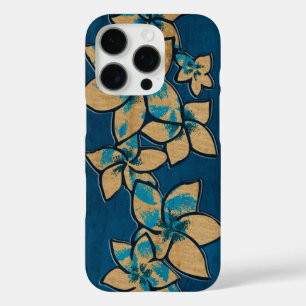 Coques iPhone 16 Pro Melia Hawaii Plumeria Faux Wood Blue