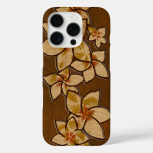 Coques iPhone 16 Pro Melia Hawaii Plumeria Faux Wood Koa