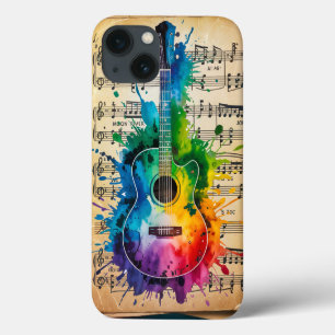 Case-Mate iPhone Case Mélodie colorée : Guitare peinte sur musique Vinta