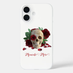 Coque Pour iPhone 16 Memento Mori. Crâne aux roses rouges