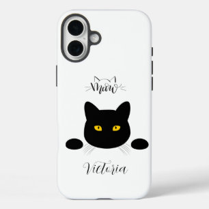 Coques iPhone 16 Plus Meow Black Cat Golden Eyes personnalisable