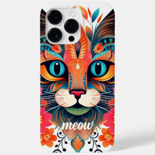 Coque Pour Pour iPhone 14 Pro Max Meow Mania : Rouge bleu Floral Cute Cat