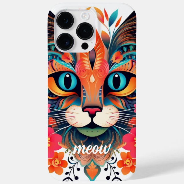 Coques Case-Mate iPhone Meow Mania : Rouge bleu Floral Cute Cat (Verso)