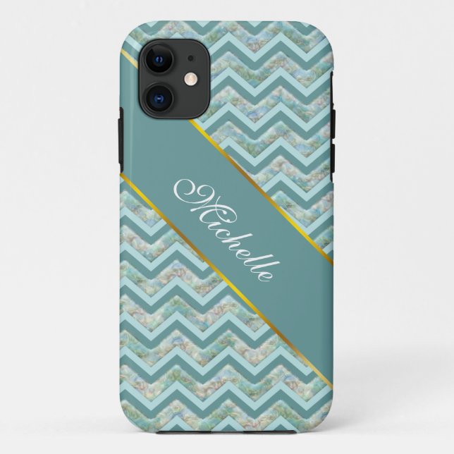 Coques Case-Mate iPhone Mère de Pearl Turquoise ZigZag (Dos)