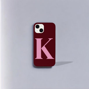 Coque Pour iPhone 14 Merlot rose initial Personnalisé Monogramme Concep