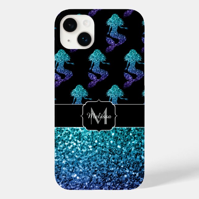 Coques Case-Mate iPhone Mermaid aqua bleu ombre motif Monogramme (Verso)