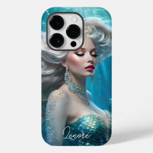 Coque Pour iPhone 14 Pro Mermaid cheveux en argent Turquoise Océan