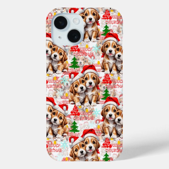 Coques Case-Mate iPhone Merry Christmas Santa Hat Dog Puppy Design - White (Verso)