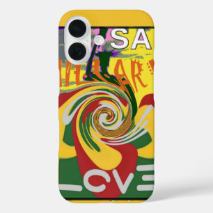 Coques iPhone 16 Message d'amour dans les couleurs de Rasta Imprime