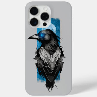 Coque iPhone 15 Pro Max Messager lunaire : Corbeau sur la nuit Lune