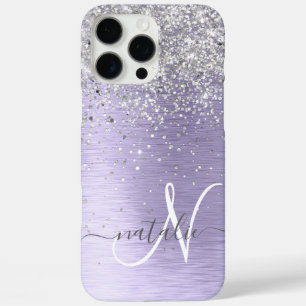 Coques iPhone 16 Pro Max Métal brossé violet Parties scintillant d'argent N