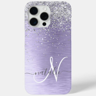 Coque iPhone 15 Pro Max Métal brossé violet Parties scintillant d'argent N