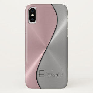 Coque iPhone X Métal en acier inoxydable argenté et rose