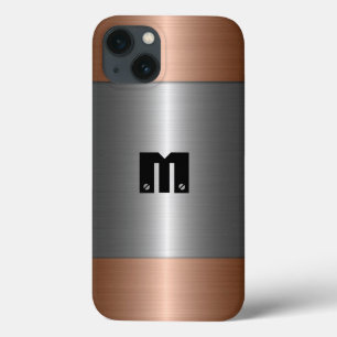 iPhone 13 Case Métal en acier inoxydable d'argent et de bronze