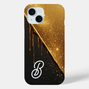 Coque Pour iPhone 15 💎 Métal Liquide Étincelant Royal Doré Goutte à Go