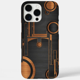 Coques iPhone 16 Pro Max métal noir avec cercles en bois
